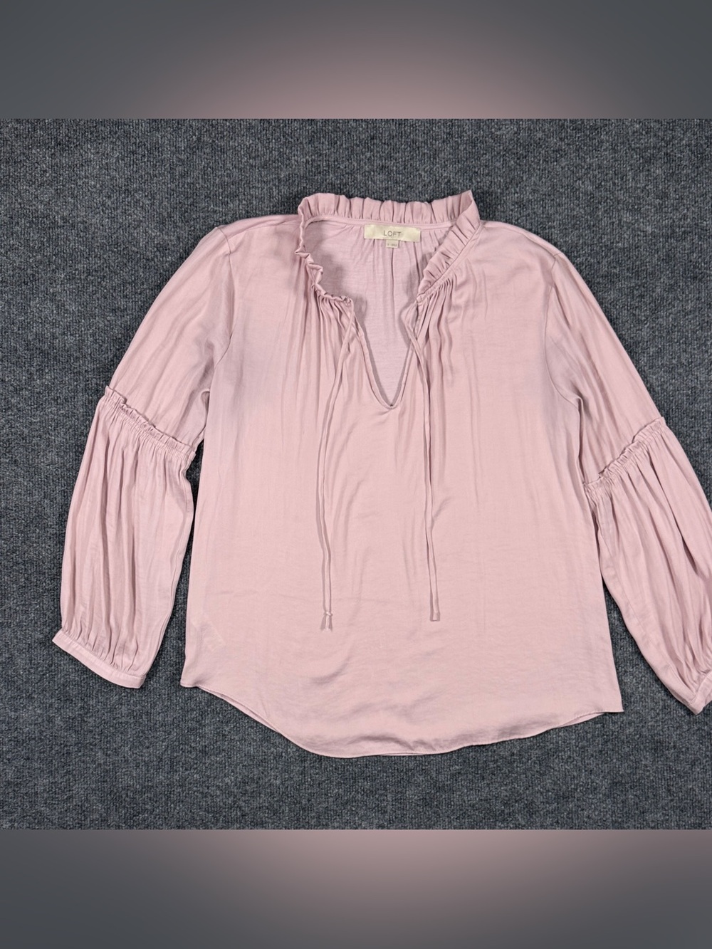 LOFT Pink Ruffle V-Neck Peasant Blouse Size Small